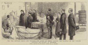 Der Krieg zwischen Serbien und Bulgarien, die Königin von Serbien besucht das Krankenhaus der Englischen Nationalen Hilfsgesellschaft in Belgrad von Frederic Villiers